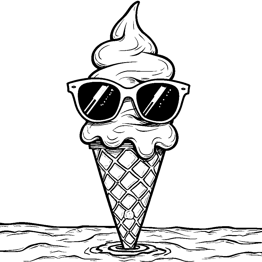 Ice cream cone with a pair of sunglasses