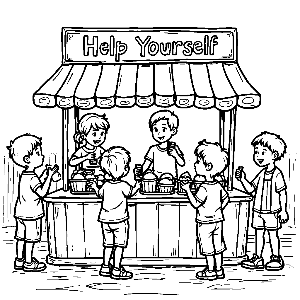 Ice cream shop with a 'Help Yourself' sign