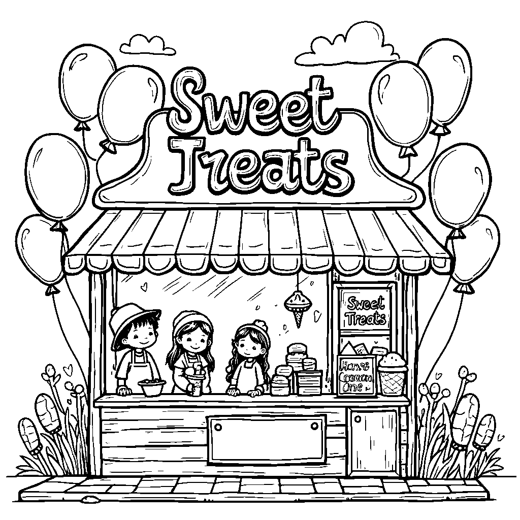 Ice cream shop with a sign that says 'Sweet Treats'