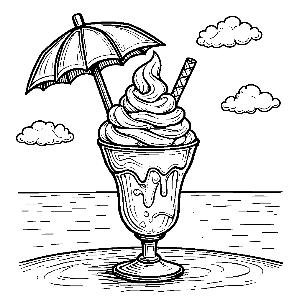 Ice cream sundae with a cherry and an umbrella