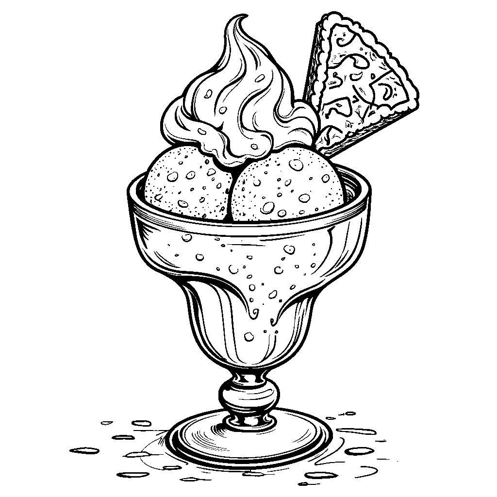 Ice cream sundae with a cookie and whipped cream