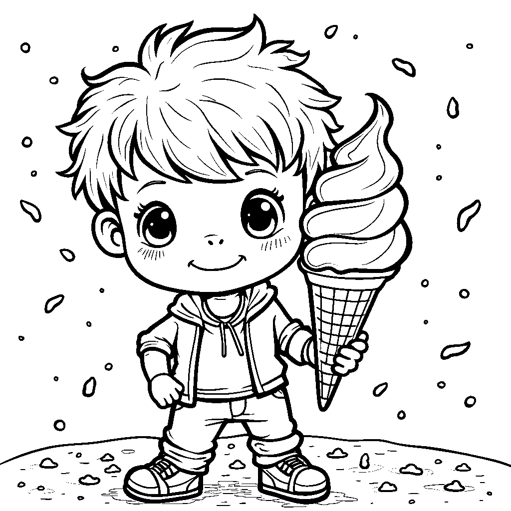 A kid holding an ice cream cone with a big smile