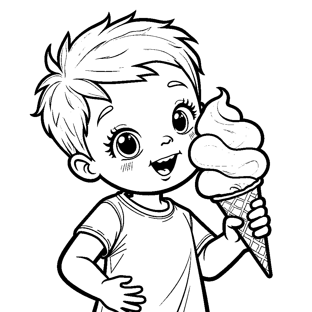 Kid taking a big lick of an ice cream cone