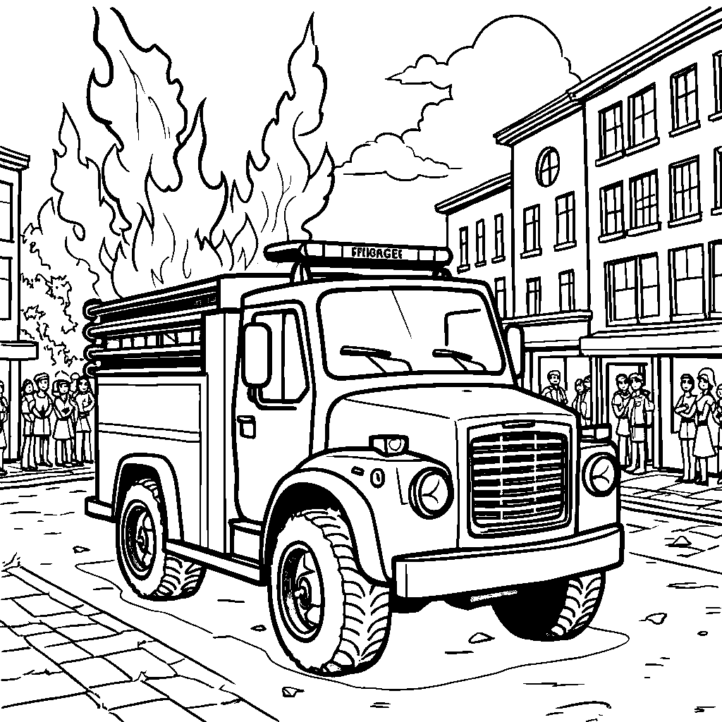 A brave firefighter jeep putting out a fire