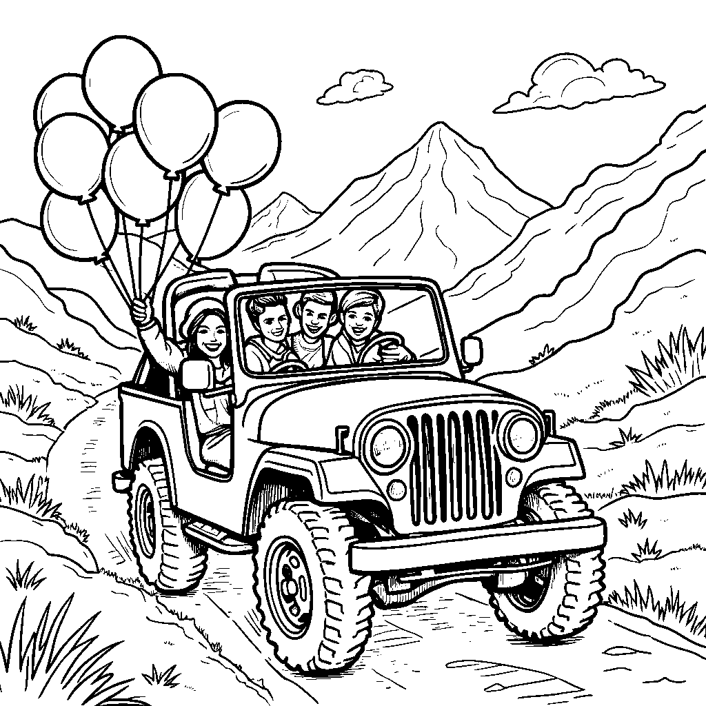 A group of friends having a party in a jeep