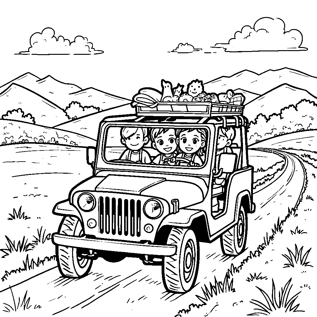 A happy family going on a picnic in their jeep