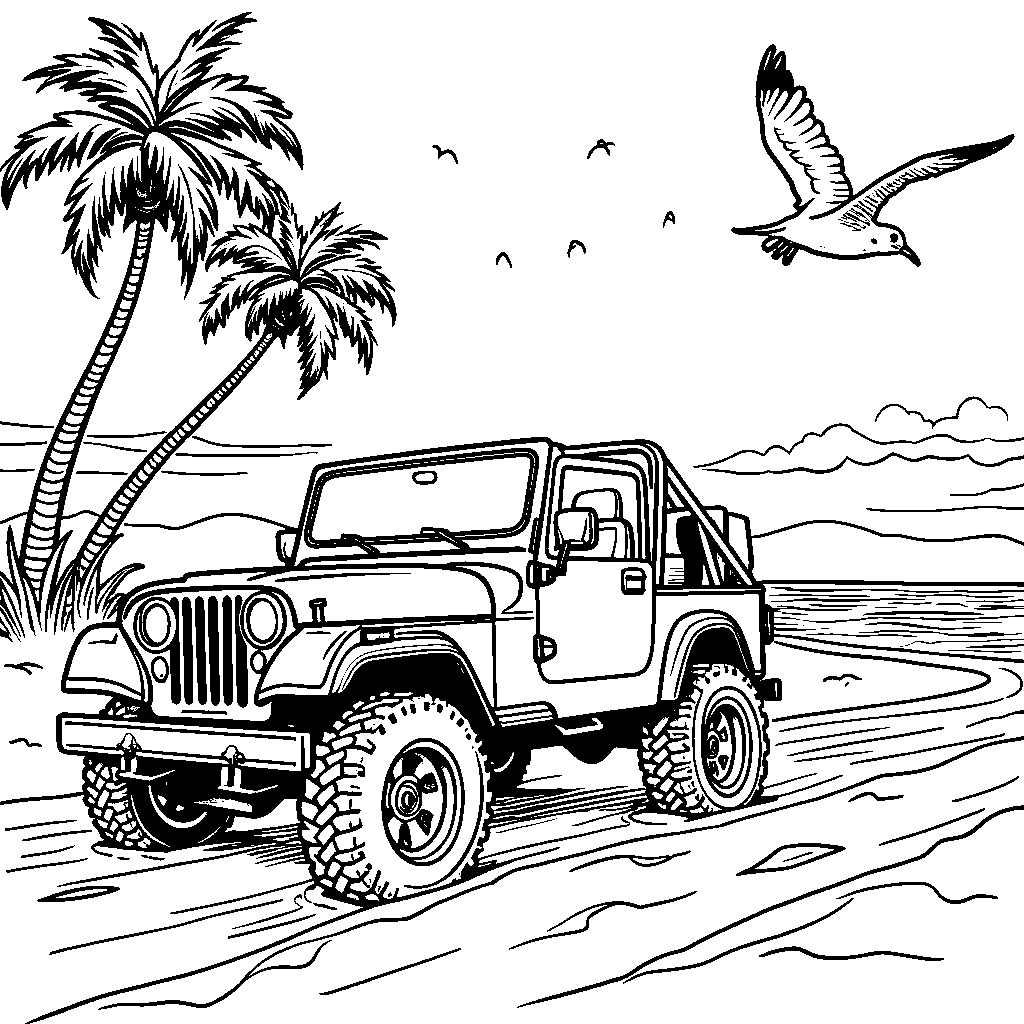 A jeep going on a fun day at the beach