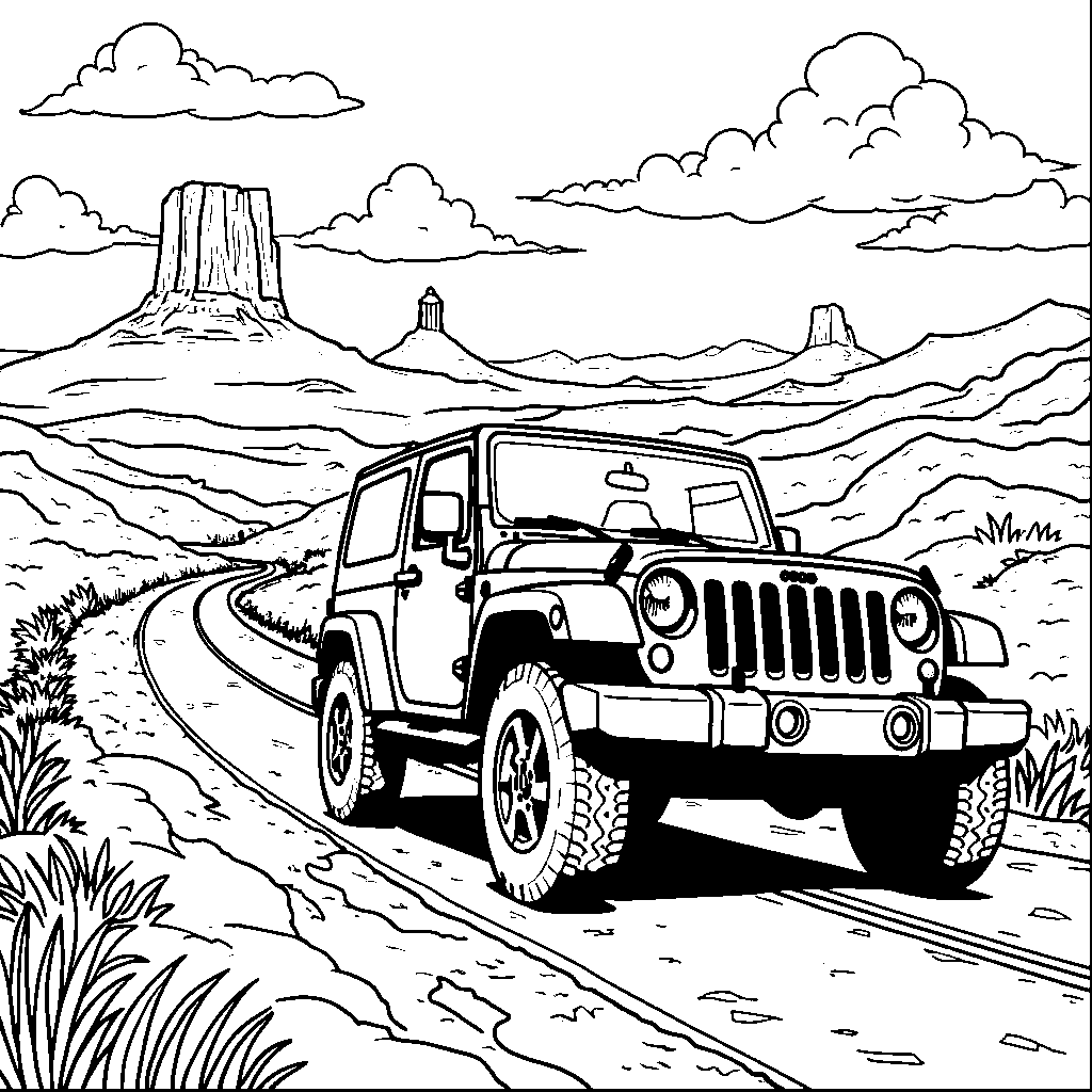 A jeep going on a road trip across the country