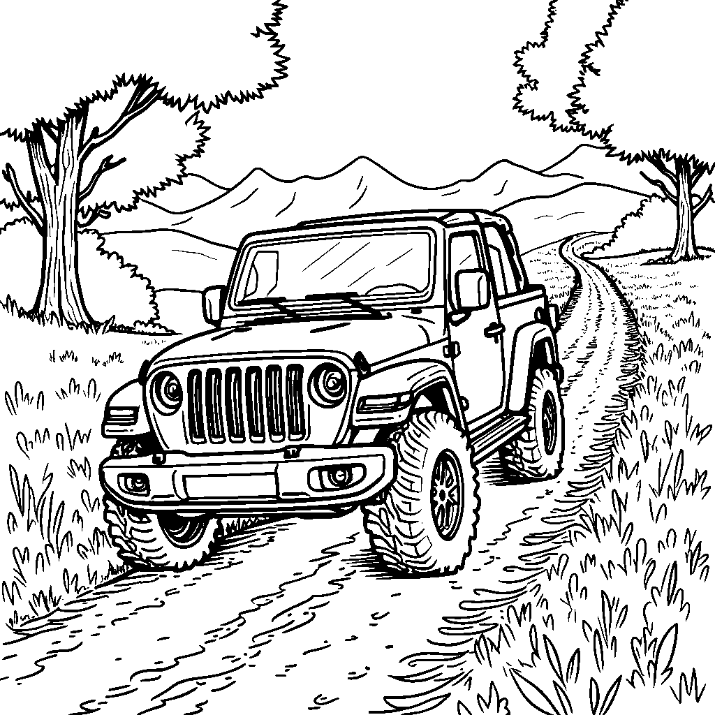 A jeep riding through a beautiful summer landscape