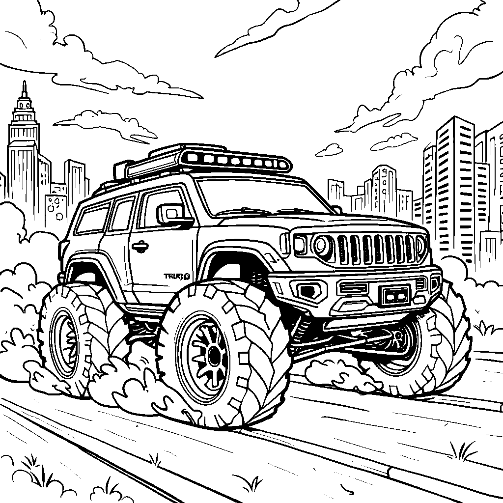 A superhero jeep saving the day