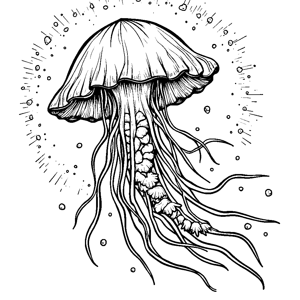 A jellyfish surrounded by a halo of sparkling lights