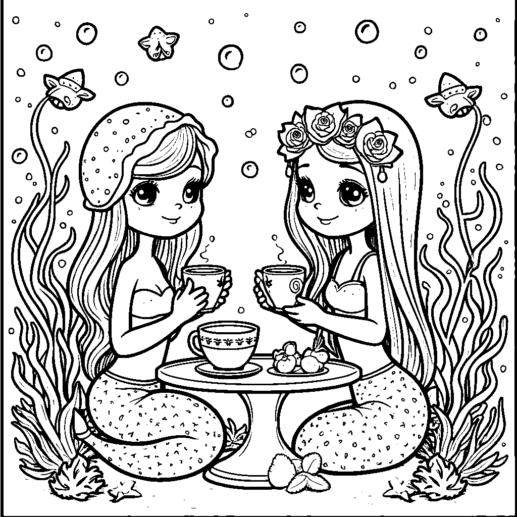 Jellyfish having a tea party with a mermaid