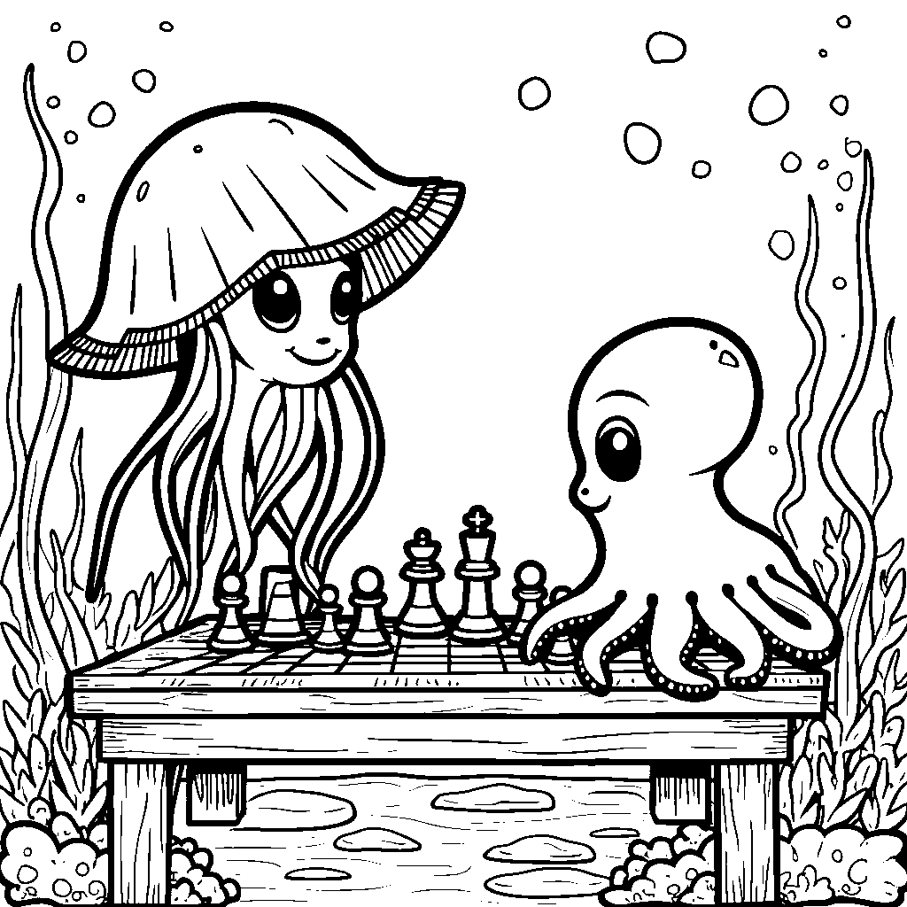 Jellyfish playing chess with an octopus