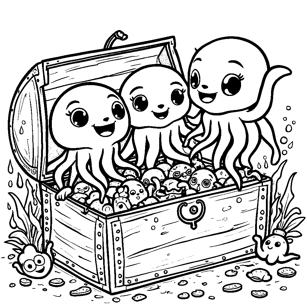 Jellyfish playing dress-up in a treasure chest of costumes