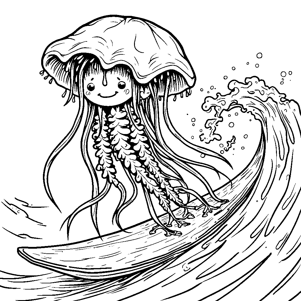 Jellyfish riding a wave like a surfer