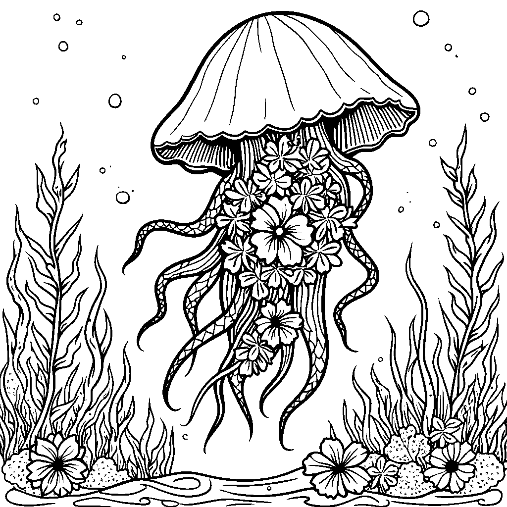 A jellyfish with a bouquet of colorful sea flowers