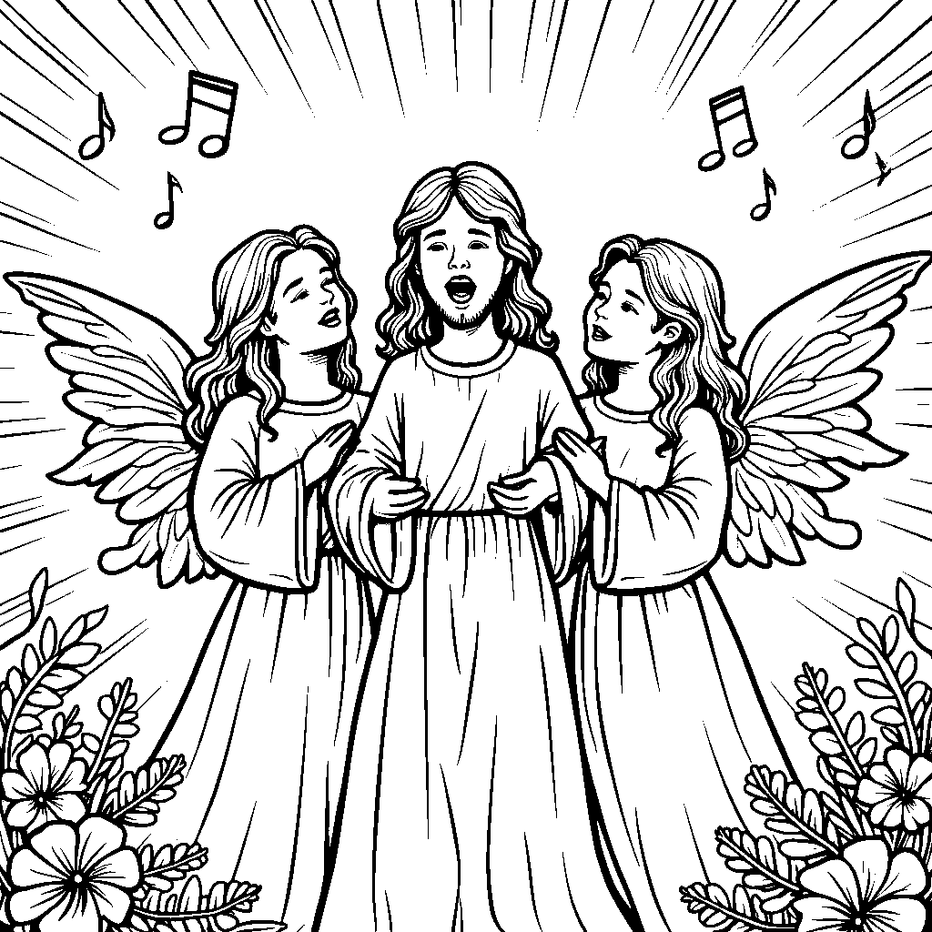 Angels singing around Jesus