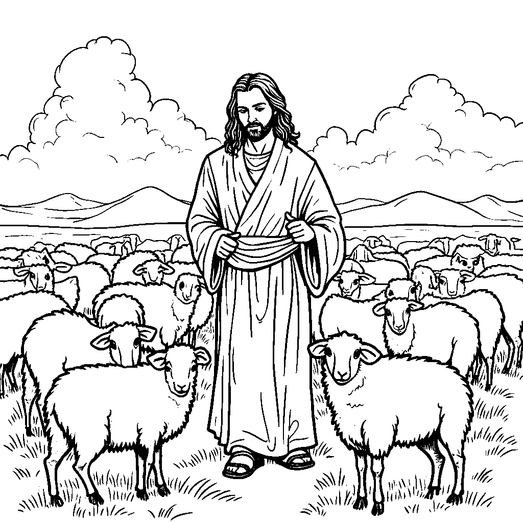 Jesus as a shepherd with his flock