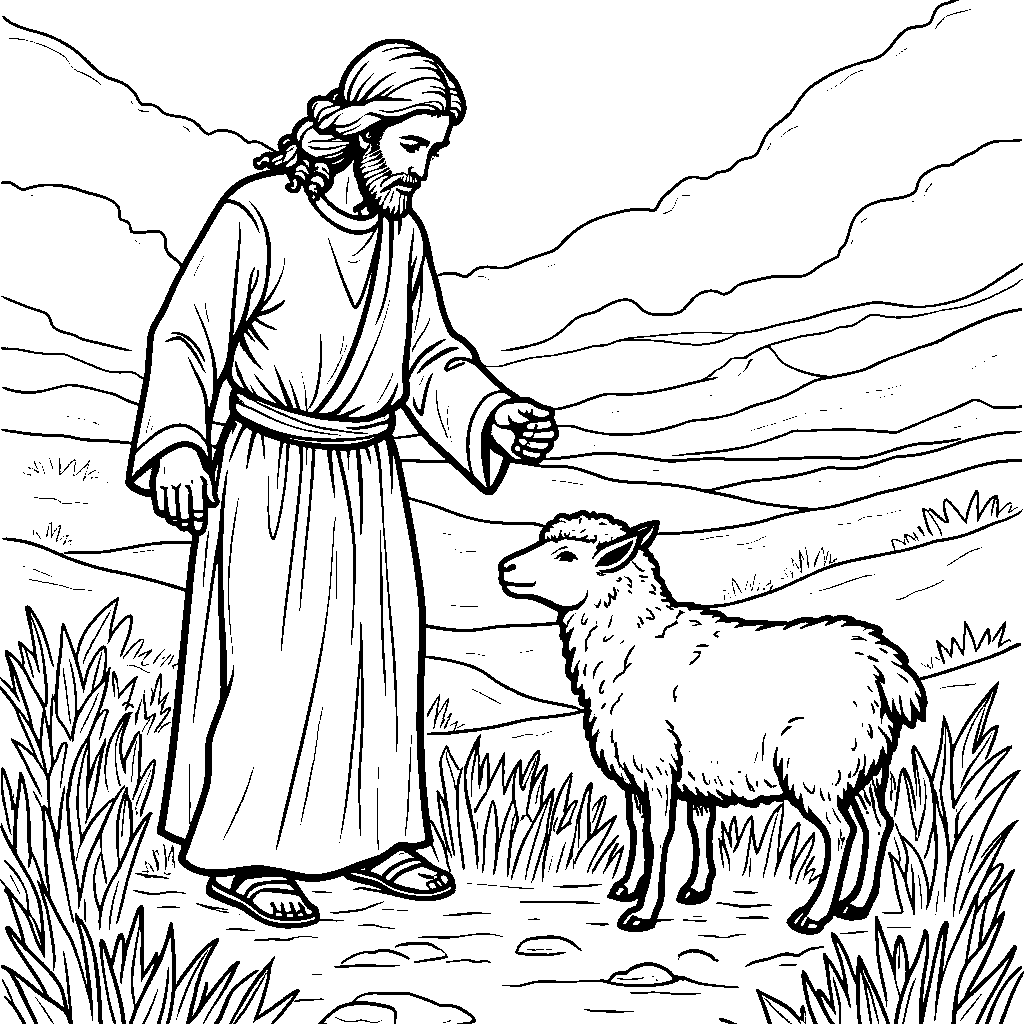 Jesus helping a lost sheep