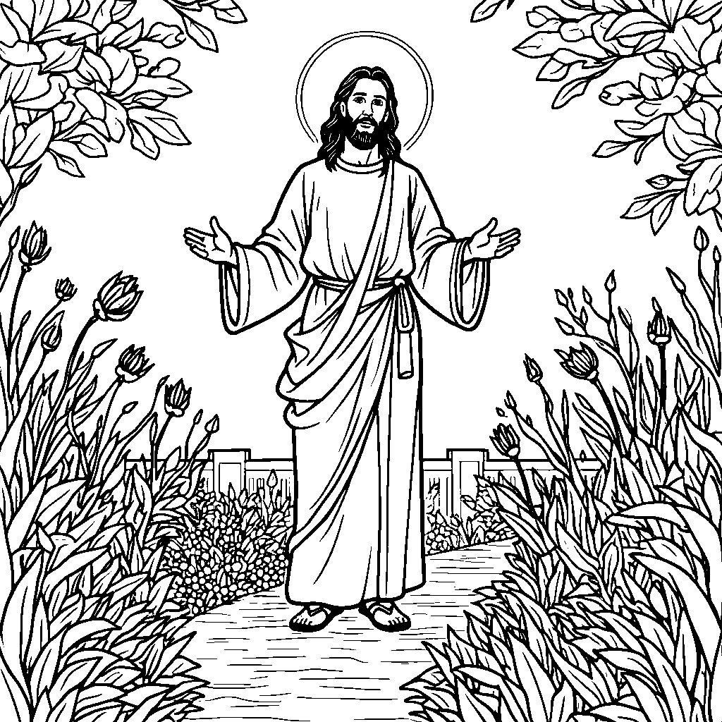 Jesus surrounded by flowers