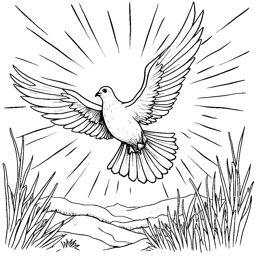 Jesus with a dove flying above