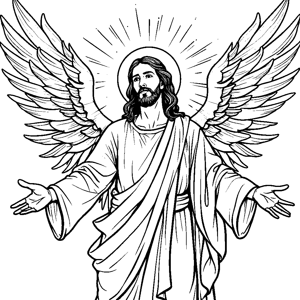 Jesus with a halo and wings