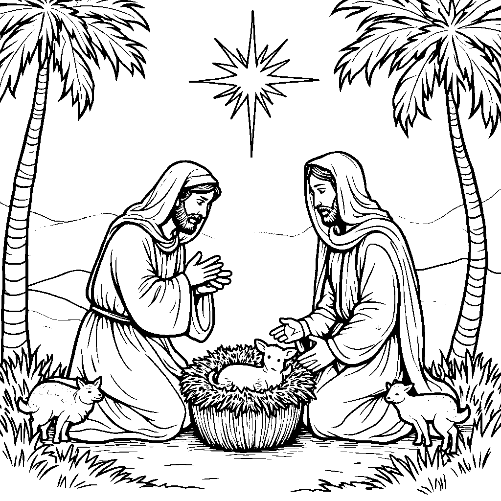 The Nativity scene with Jesus, Mary, and Joseph