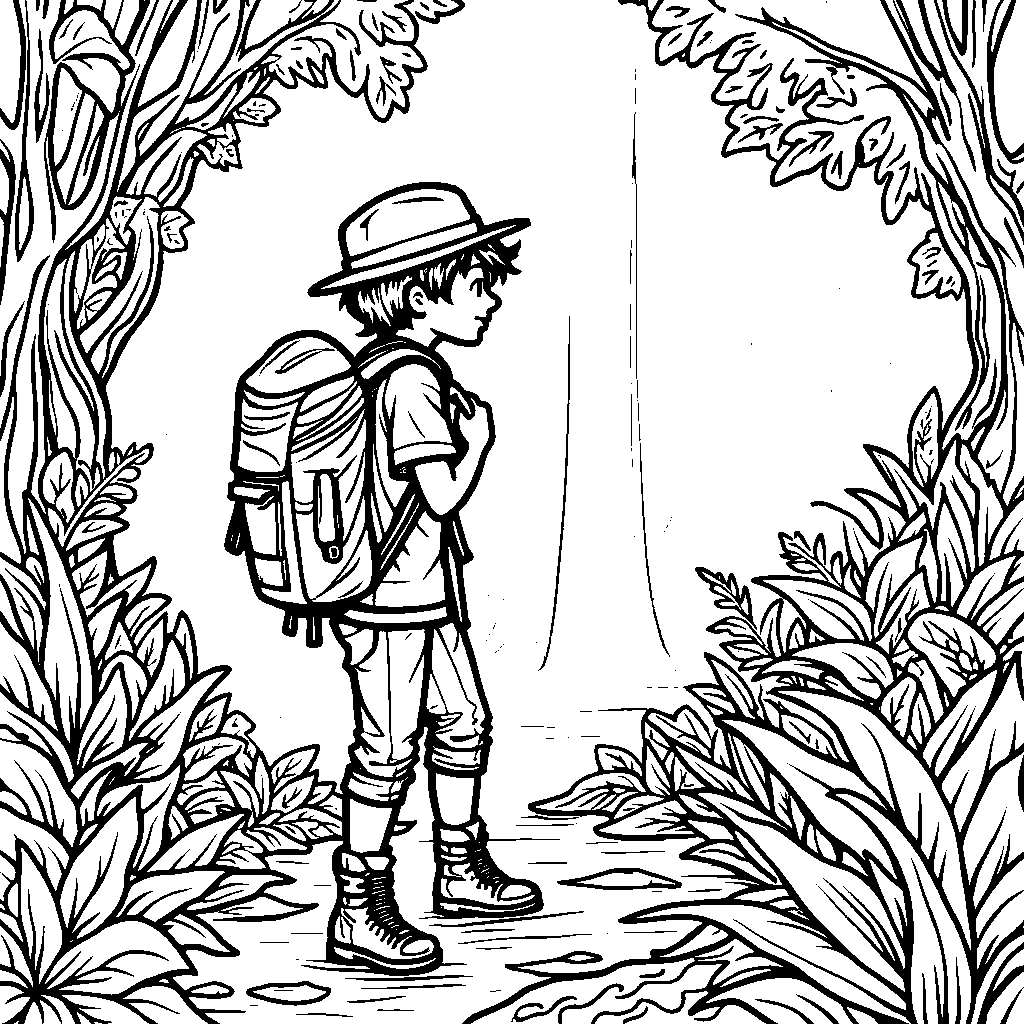 A brave adventurer trekking through the dense jungle