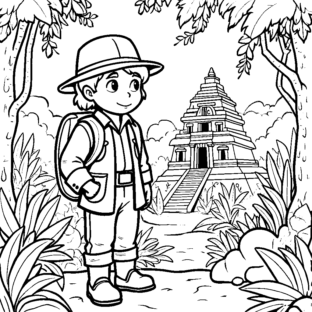 A brave explorer discovering a hidden jungle temple