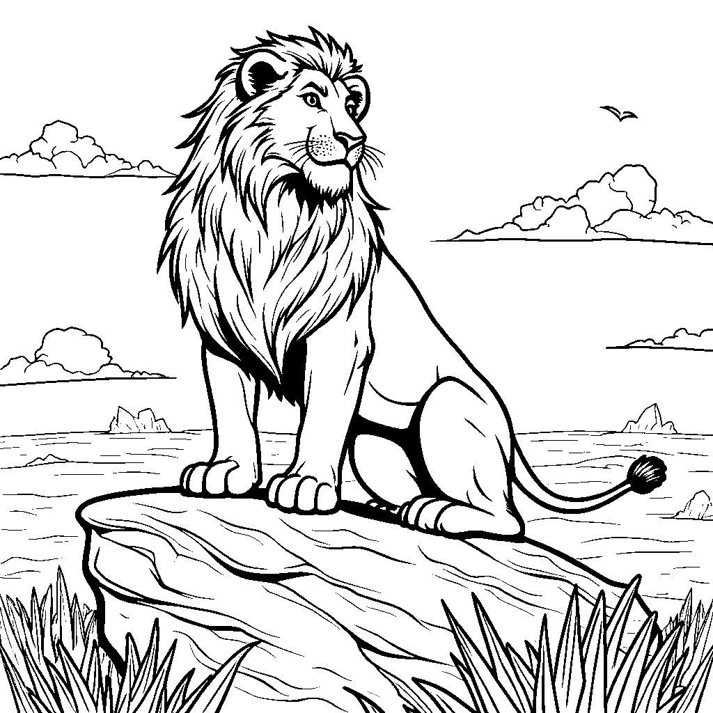 A proud lion standing on a rocky outcrop