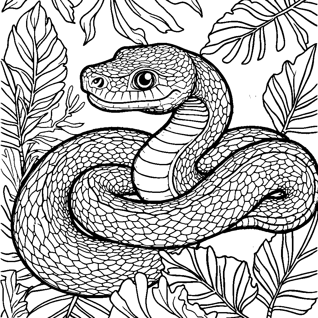 A sneaky snake hiding behind a jungle leaf