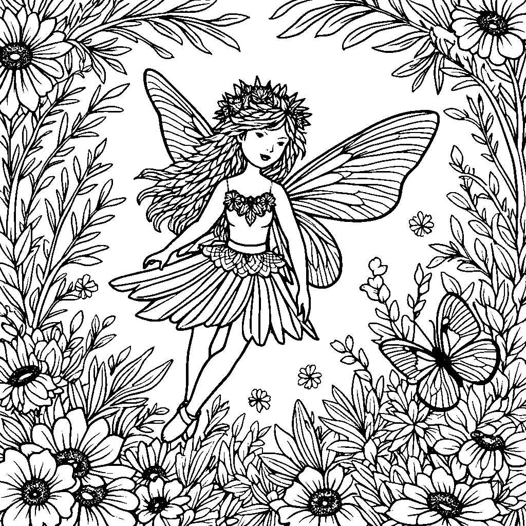 Butterflies and flowers surrounding a jungle fairy