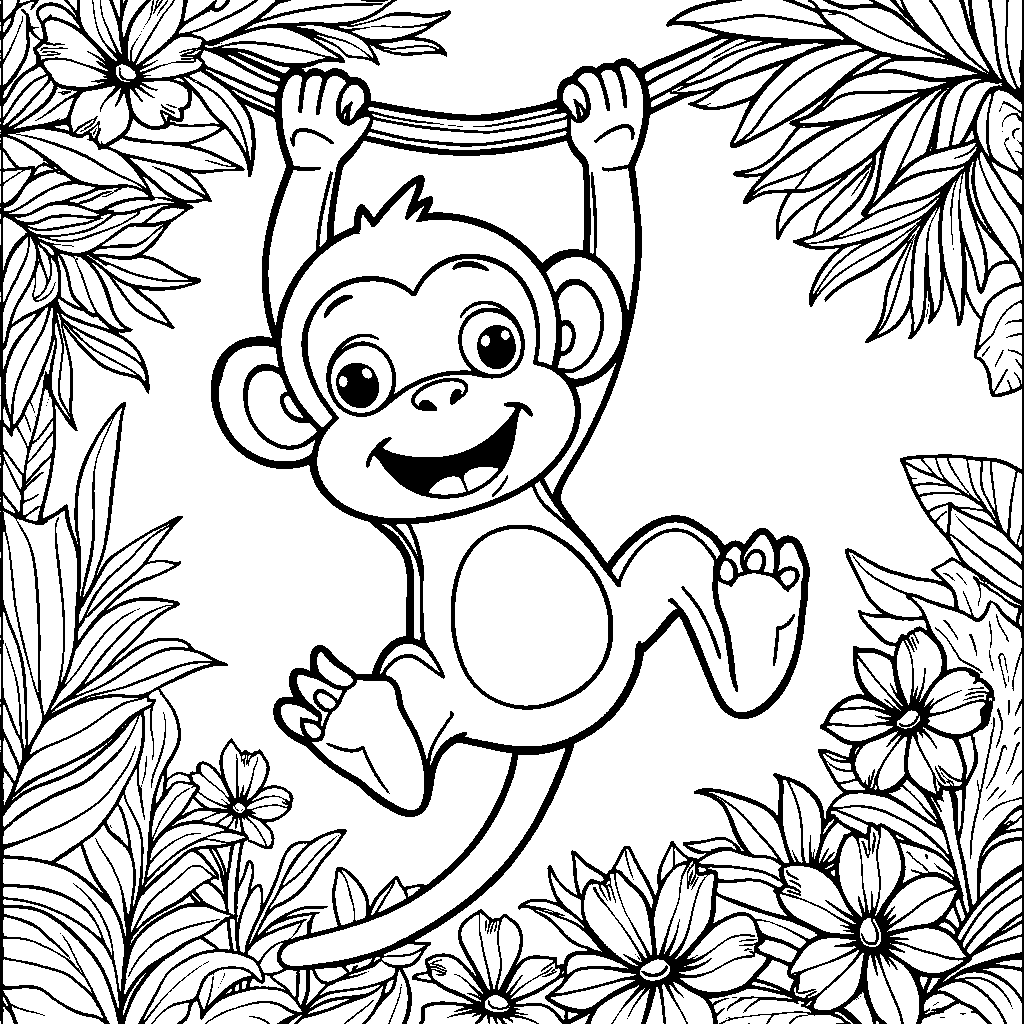 Monkey hanging from a vine with a big smile