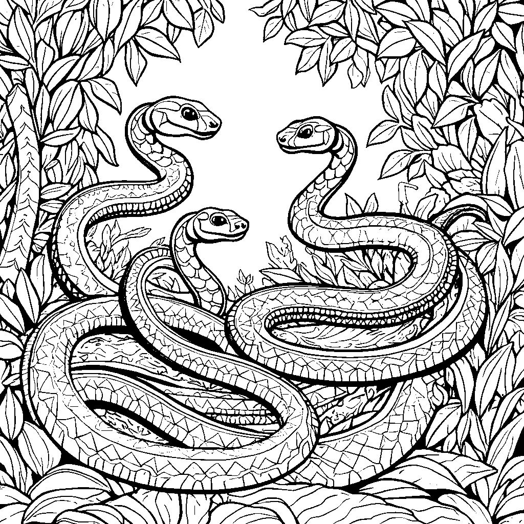 Snakes slithering through the underbrush together