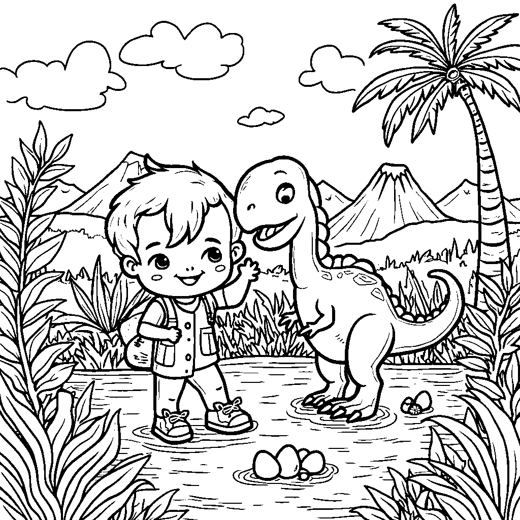 A dinosaur egg hunt with hidden eggs