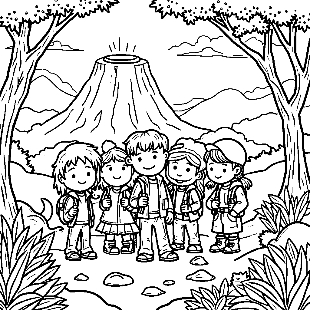 A group of kids on a dinosaur scavenger hunt