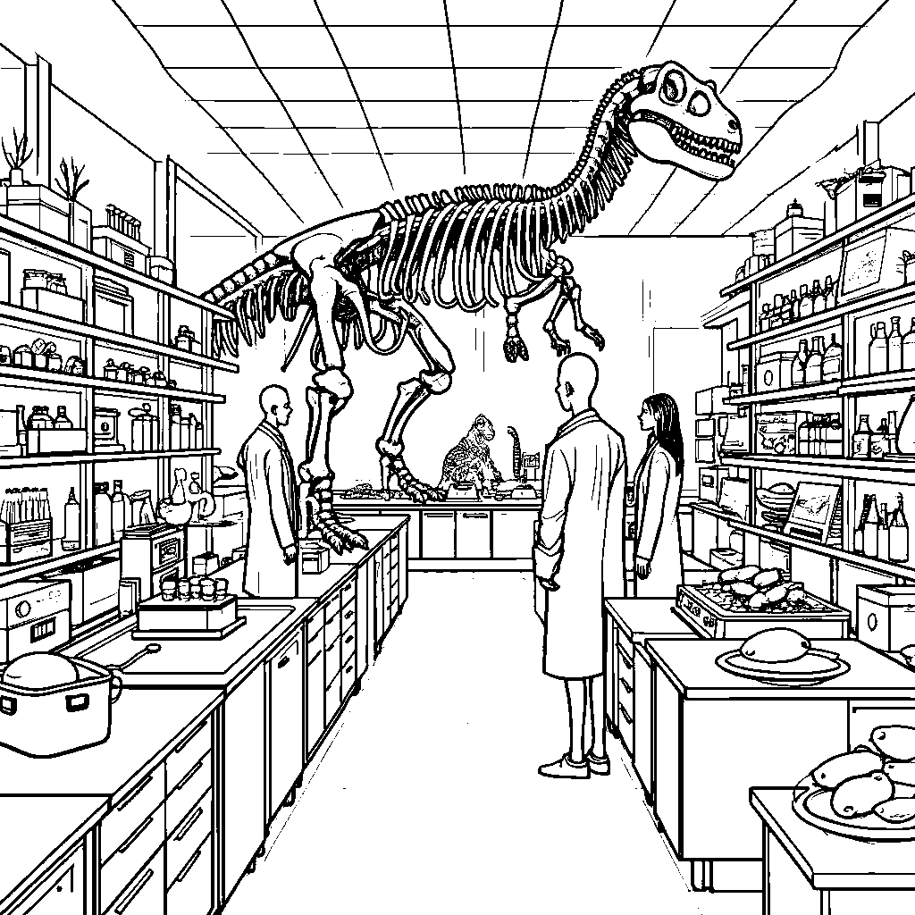 A Jurassic World laboratory with scientists at work