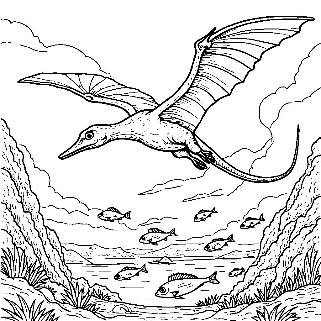 A Pteranodon flying high in the sky