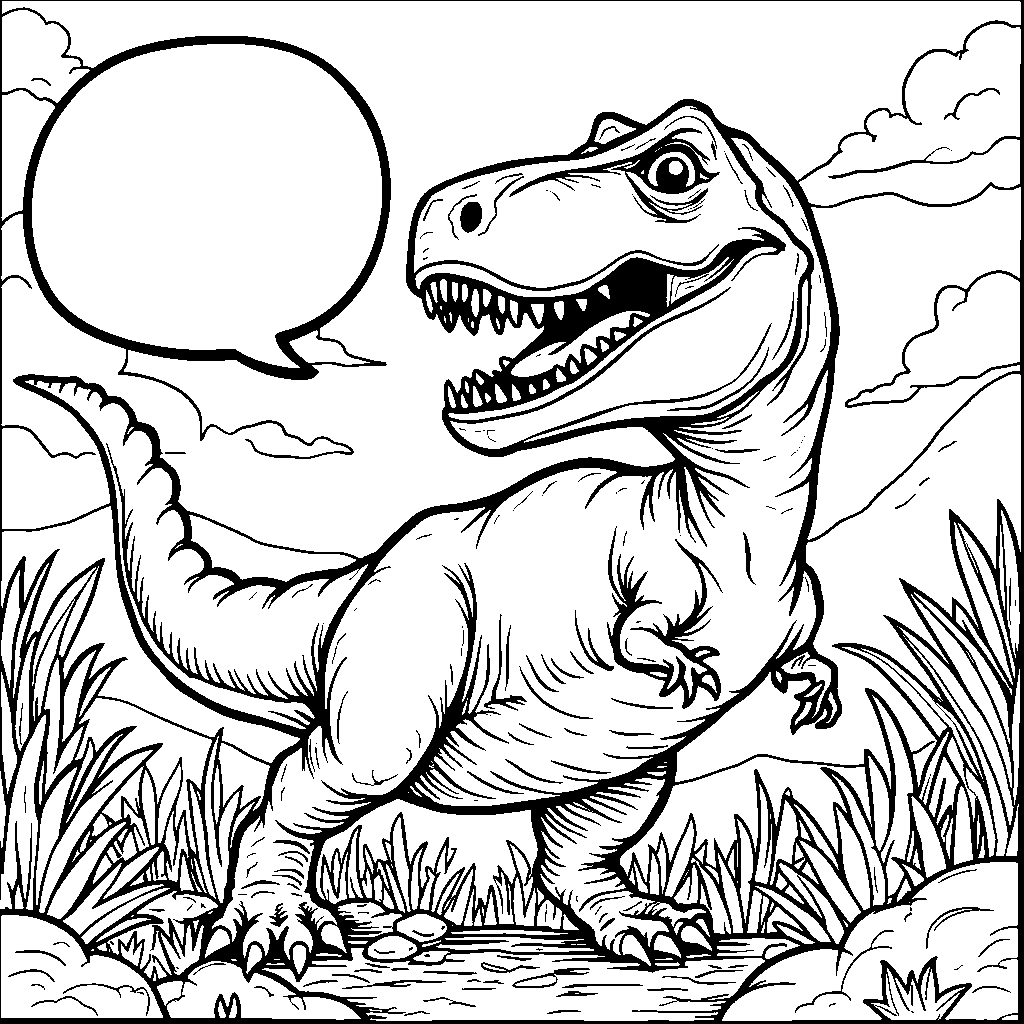 A T-Rex roaring with a speech bubble