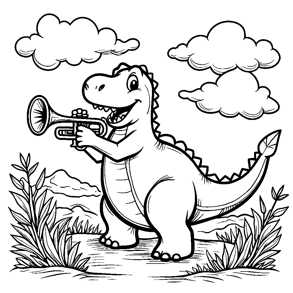 A Parasaurolophus playing a trumpet