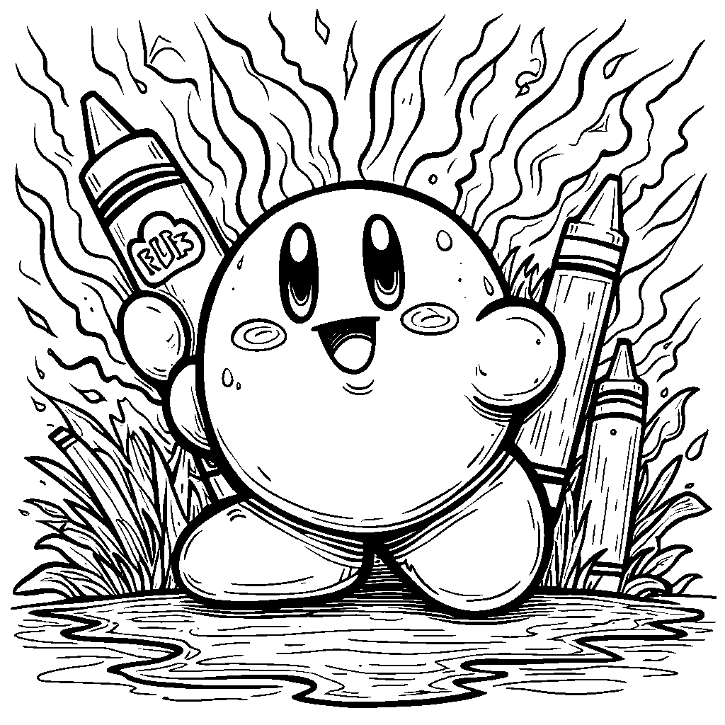 Kirby holding a giant crayon