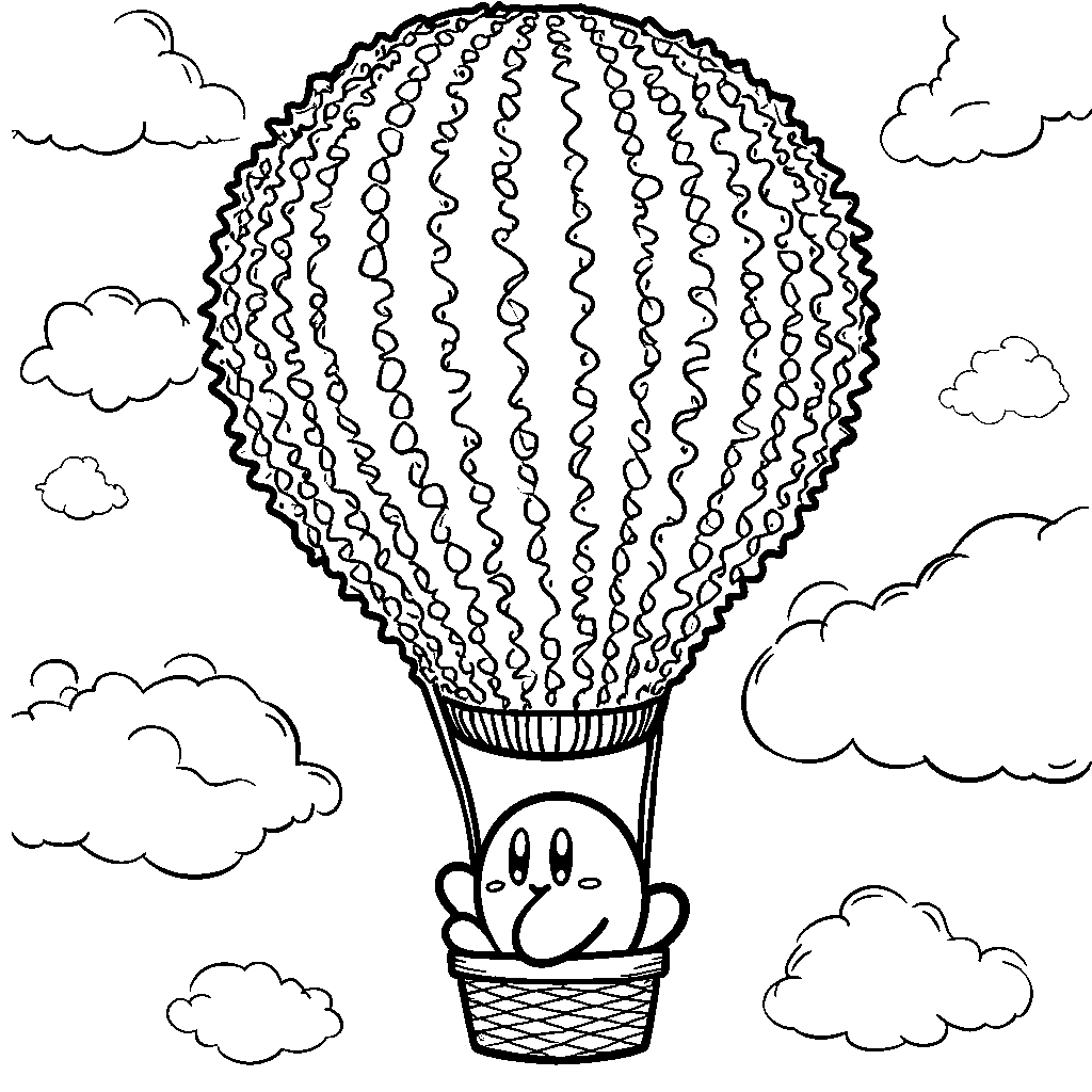 Kirby in a hot air balloon made of crayons