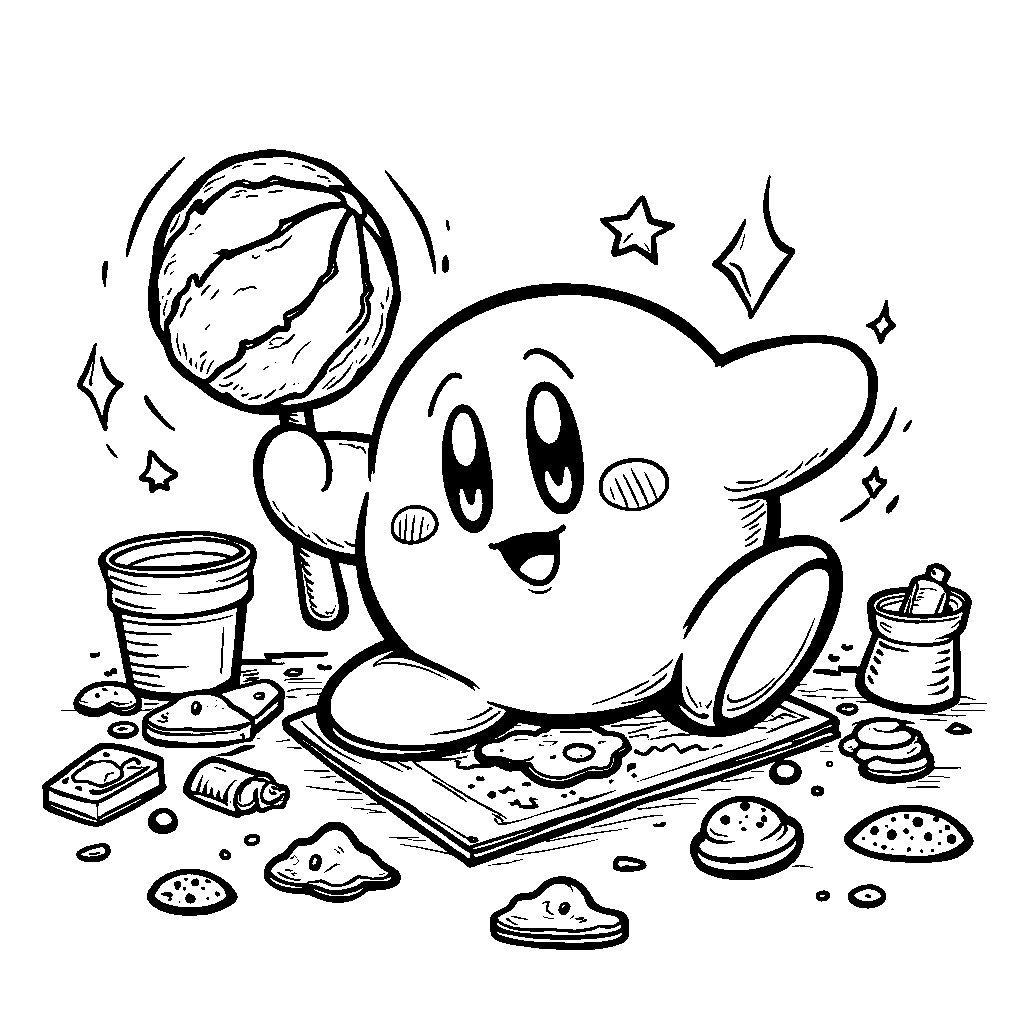 Kirby playing with a ball of colorful playdough