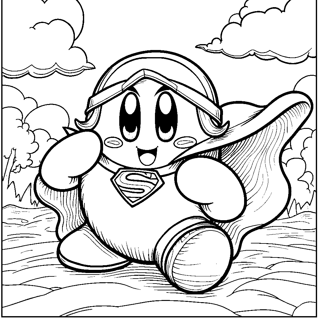 Kirby wearing a superhero cape