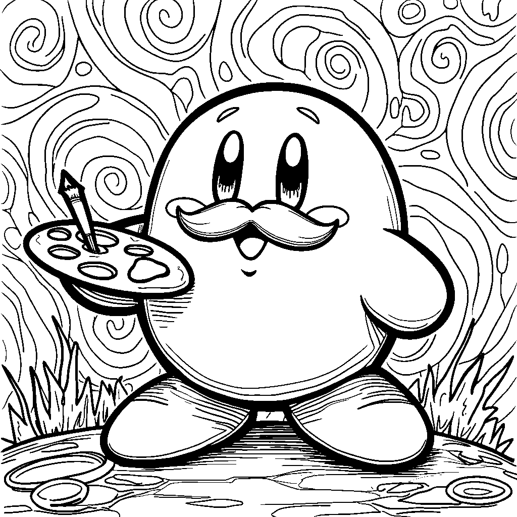 Kirby with a paintbrush mustache