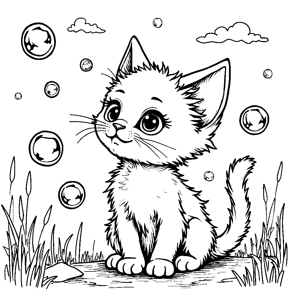 kitten blowing bubbles