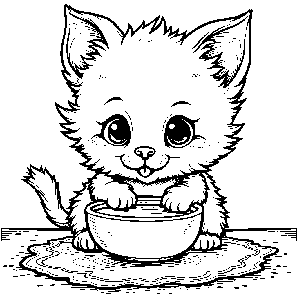 kitten eating a bowl of milk