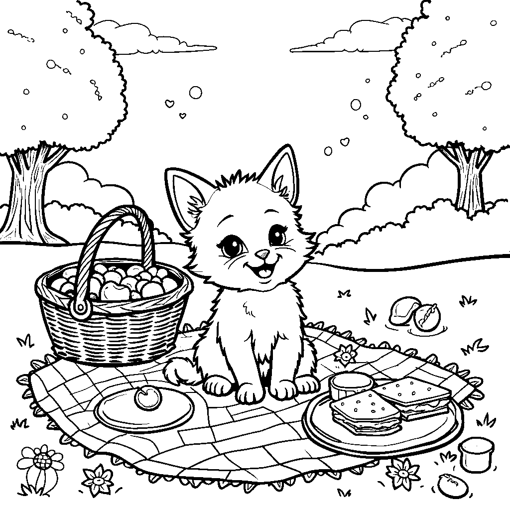 kitten having a picnic