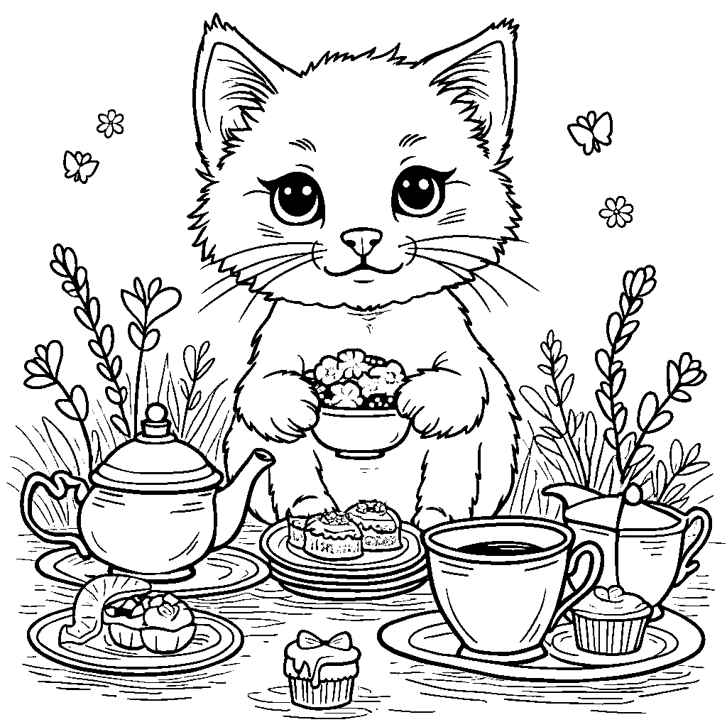 kitten having a tea party