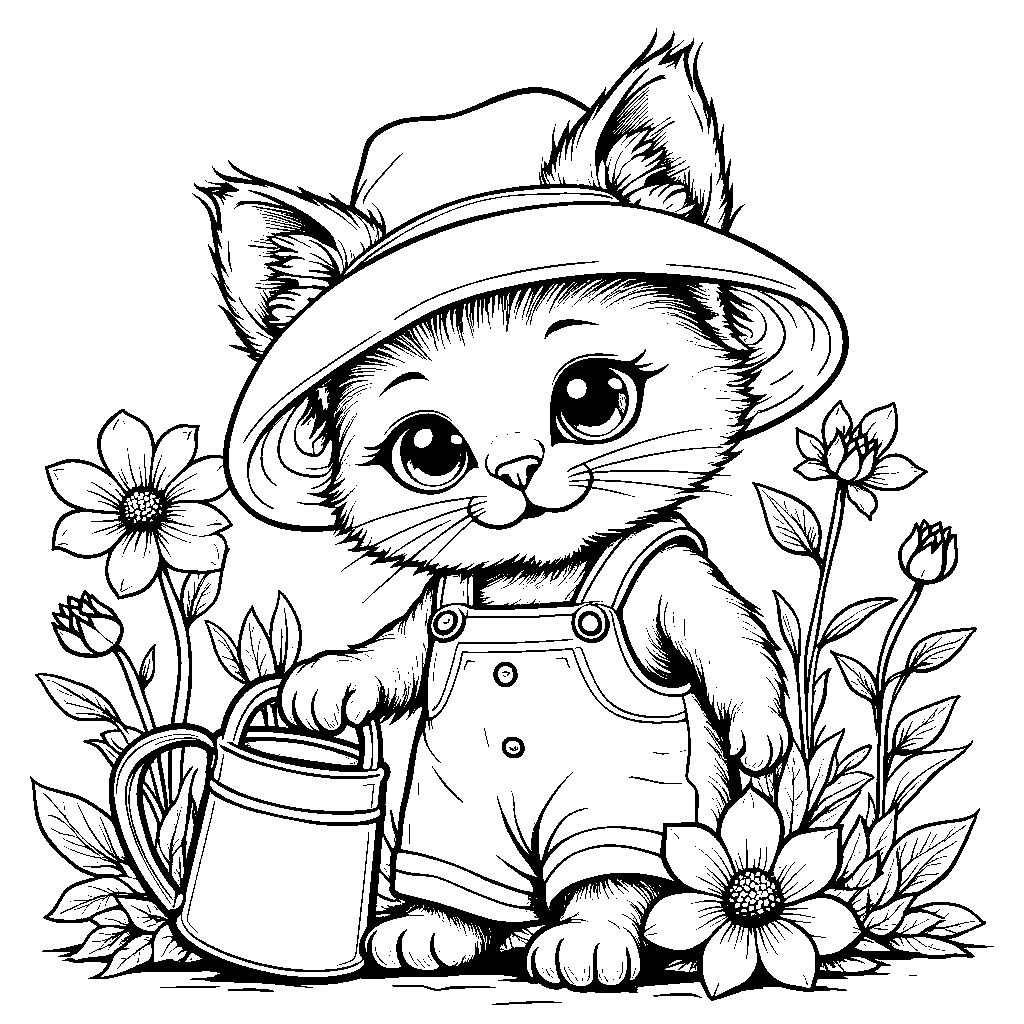 Kitten in a gardening hat